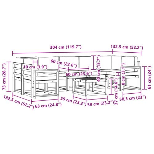 Комплект дивани за открито 8 pcs Натурален и Крема