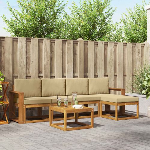Комплект дивани за открито 6 pcs Натурален и Бежов