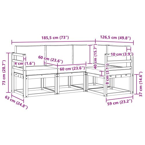 Комплект дивани за открито 4 pcs Натурален и Крема