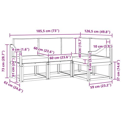Комплект дивани за открито 4 pcs Натурален и Крема