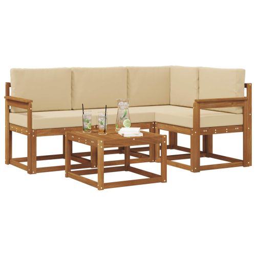 Комплект дивани за открито 5 pcs Натурален и Бежов