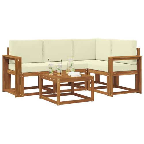 Комплект дивани за открито 5 pcs Натурален и Крема