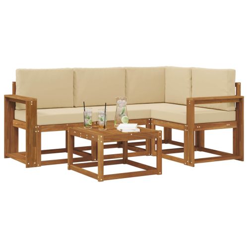Комплект дивани за открито 5 pcs Натурален и Бежов