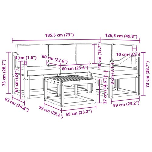 Комплект дивани за открито 5 pcs Натурален и Крема