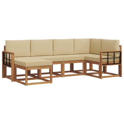 Комплект дивани за открито 6 pcs Натурален и Бежов