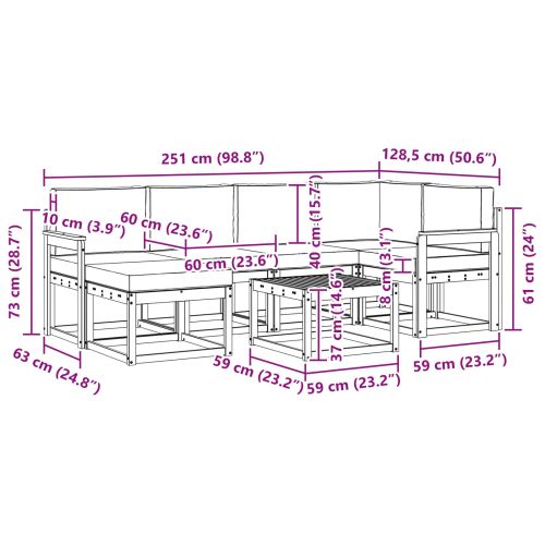 Комплект дивани за открито 7 pcs Натурален и Крема