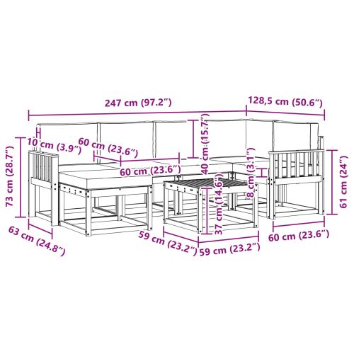 Комплект дивани за открито 7 pcs Натурален и Крема