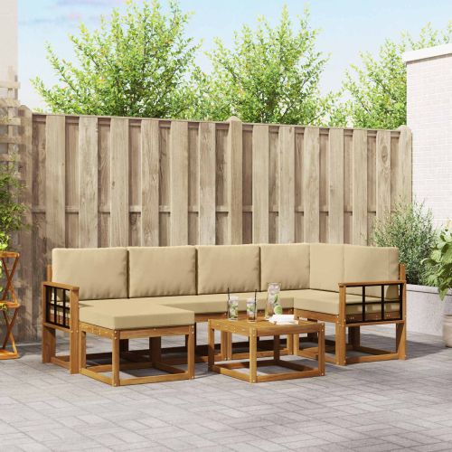 Комплект дивани за открито 7 pcs Натурален и Бежов