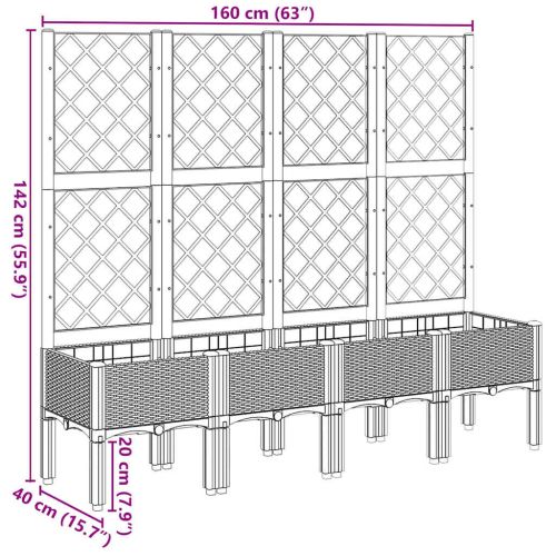 Градински сандък с пергола, бял, 160x40x142 см, PP