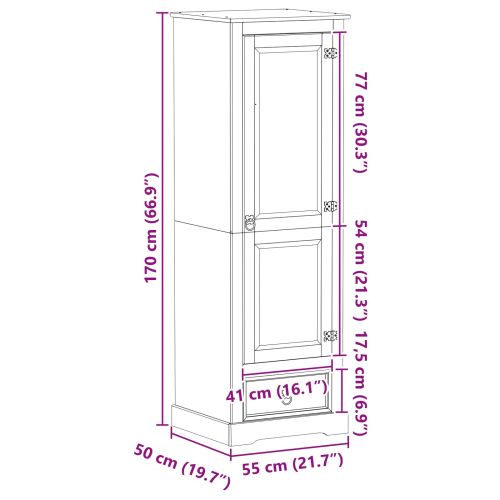 Шкафове с чекмедже Бяло 55 x 50 x 170 см Солидно борово дърво