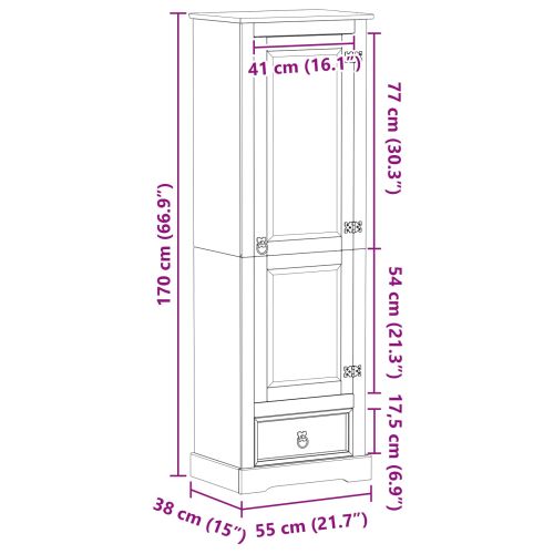 Шкафове с чекмедже Бяло 55 x 38 x 170 см Солидно борово дърво