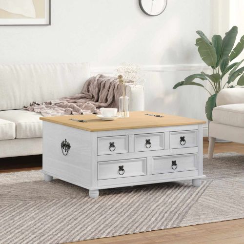 storage box с рафт Бяло 90 x 78 x 45 см Солидно борово дърво