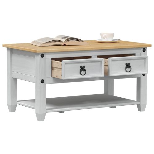 Масичка за кафе Бяло 85 x 50 x 45 см Солидно борово дърво