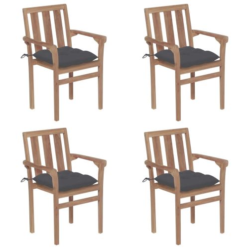 Стифиращи градински столове с възглавници, 4 бр, тик масив