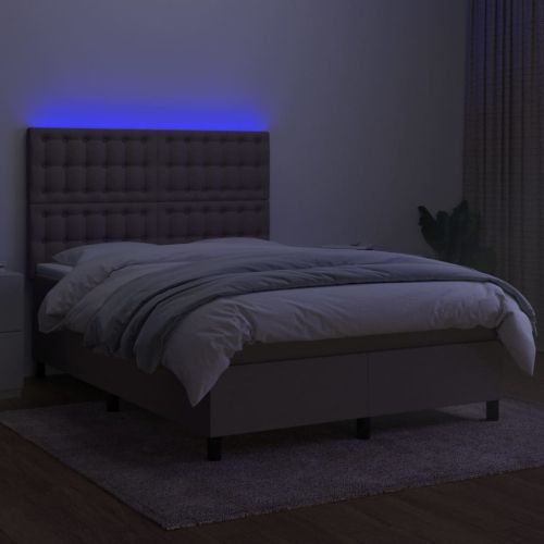 Боксспринг легло с матрак и LED, таупе, 140x200 см, плат