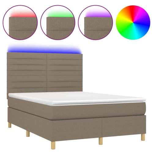 Боксспринг легло с матрак и LED, таупе, 140x200 см, плат