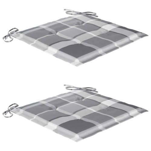 Градински столове, 2 бр, възглавници на сиво каре, тик масив