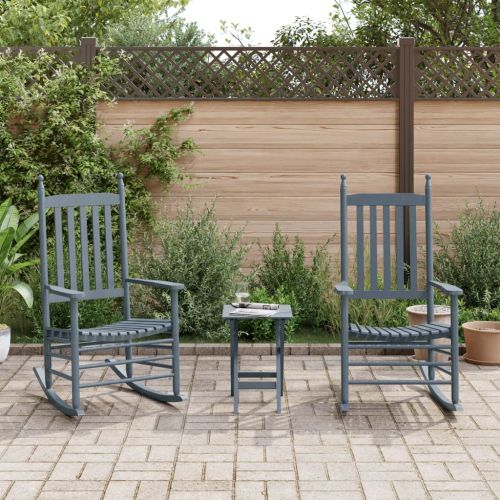 Люлеещи се столове 2 бр със сгъваема маса сив масивна топола