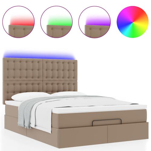 Османска легло с матрак&LED капучино 140x200 см изкуствена кожа