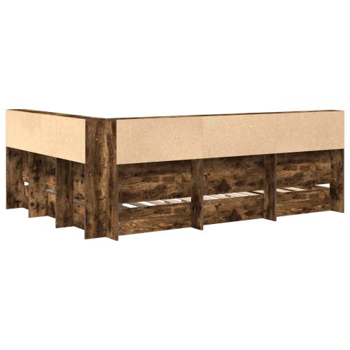 Легло с библиотека Опушен дъб 140 x 200 cm Инженерно дърво