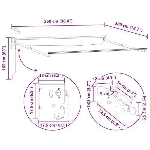 Електрическа разтегателна рамка за сенник Бял 2,5 x 2 m