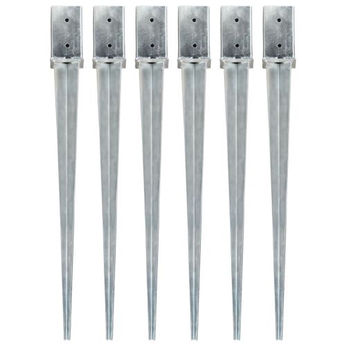 Заземителни колове 6 бр сребристи 8x8x91 см поцинкована стомана