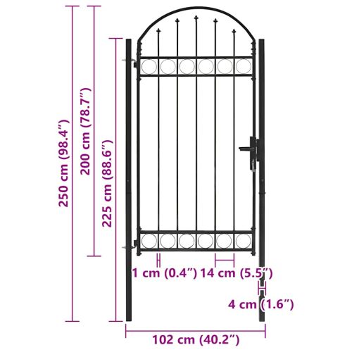 Портална ограда ASSEN с арковиден връх, стомана, 102x200 см, черна