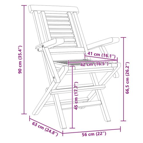Сгъваеми градински столове, 4 бр, 56x63x90 см, тик масив