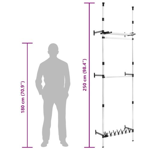 Телескопична система за гардероб с лостове и рафт, алуминий