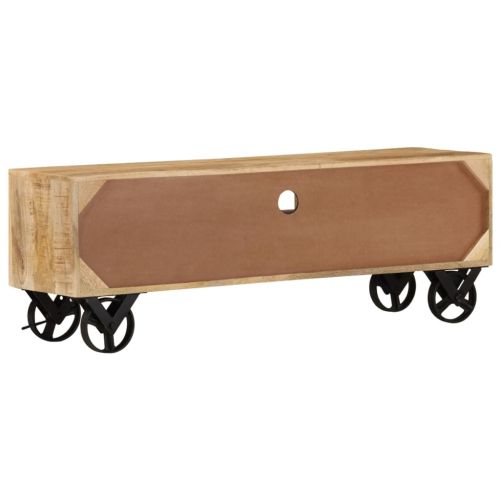 ТВ шкаф с колелца, 110x30x37 cм, грубо мангово дърво