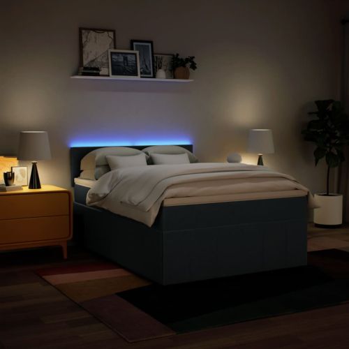 Боксспринг легло с матрак, синьо, 140x200 см, плат