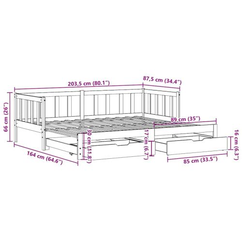 Дневно легло с уширение и чекмеджета без матрак бяло 80x200 см