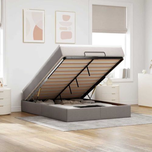 Османска легло с матрак, таупе, 140x200 см, плат