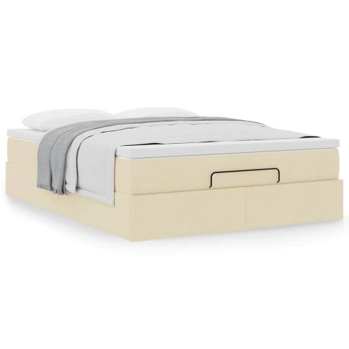 Османска легло с матрак, кремаво, 140x200 см, плат