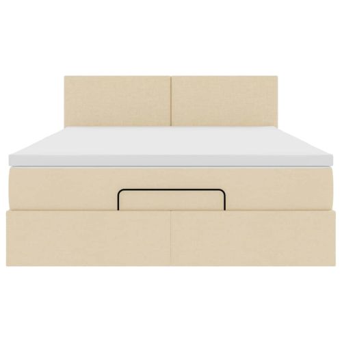 Османска легло с матрак, кремаво, 140x200 см, плат