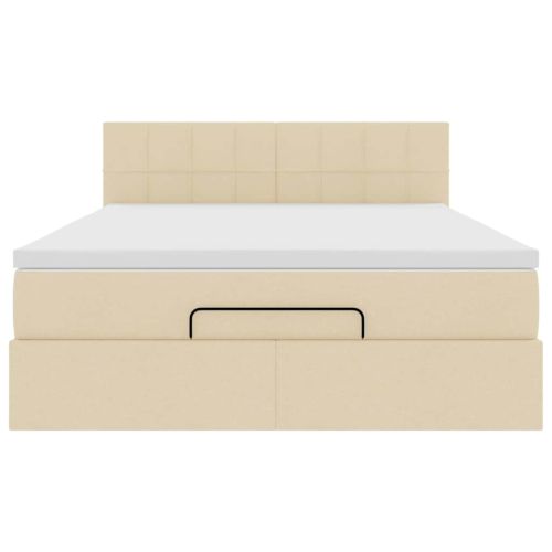 Османска легло с матрак, кремаво, 140x200 см, плат
