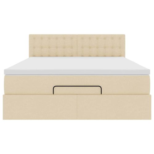 Османска легло с матрак, кремаво, 140x200 см, плат
