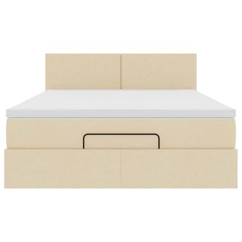 Османска легло с матрак и LED, кремаво, 140x200 см, плат