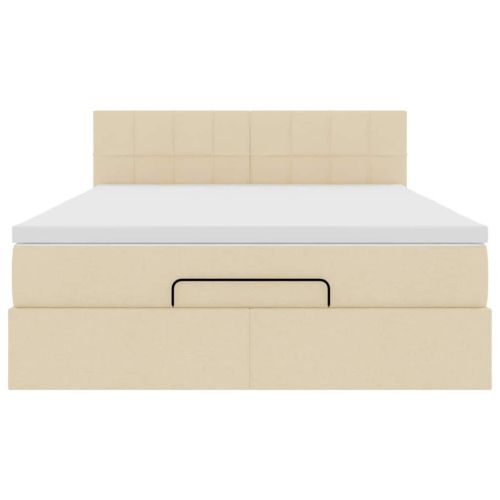 Османска легло с матрак и LED, кремаво, 140x200 см, плат