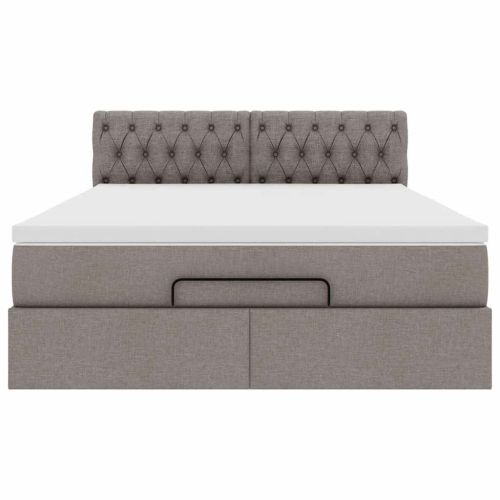 Османска легло с матрак и LED, таупе, 140x200 см, плат