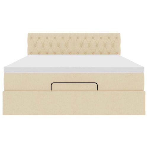 Османска легло с матрак и LED, кремаво, 140x200 см, плат