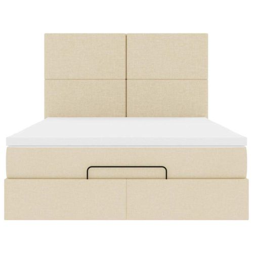 Османска легло с матрак, кремаво, 140x200 см, плат