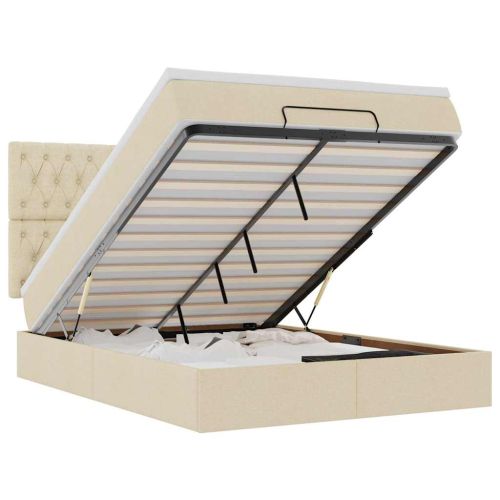 Османска легло с матрак, кремаво, 140x200 см, плат