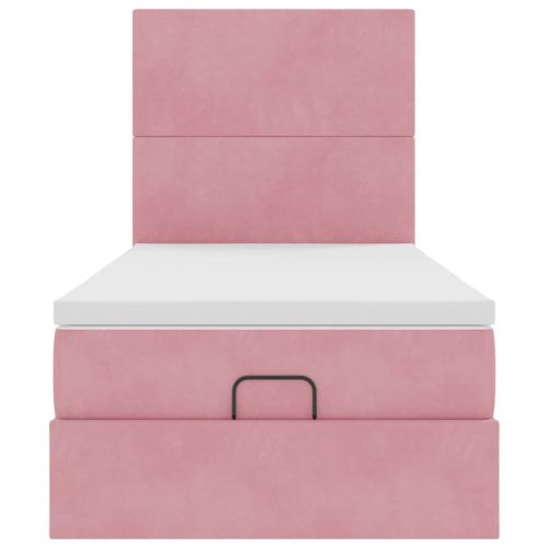 Османска легло с матраци, розово, 90x190 см, кадифе