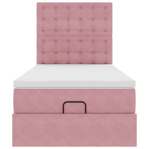 Османска легло с матраци, розово, 90x190 см, кадифе