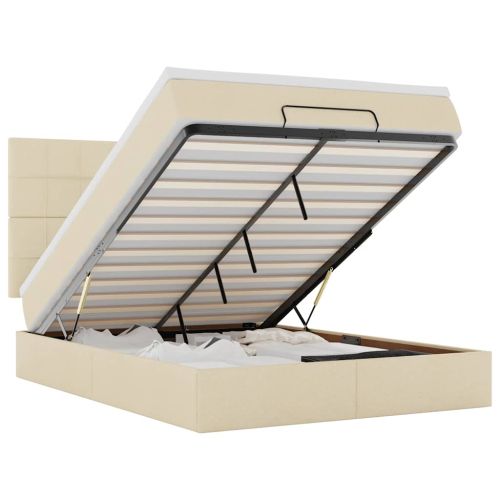 Османска легло с матрак и LED, кремаво, 140x200 см, плат