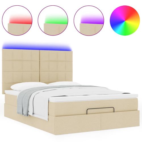 Османска легло с матрак и LED, кремаво, 140x200 см, плат