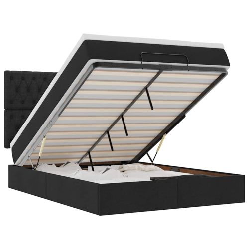 Османска легло с матрак и LED, черно, 140x200 см, плат