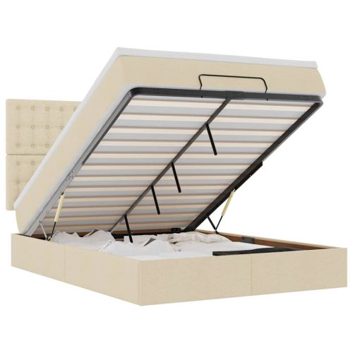 Османска легло с матрак и LED, кремаво, 140x200 см, плат