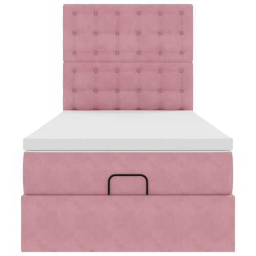 Османска легло с матраци и LED, розово, 90x190 см, кадифе